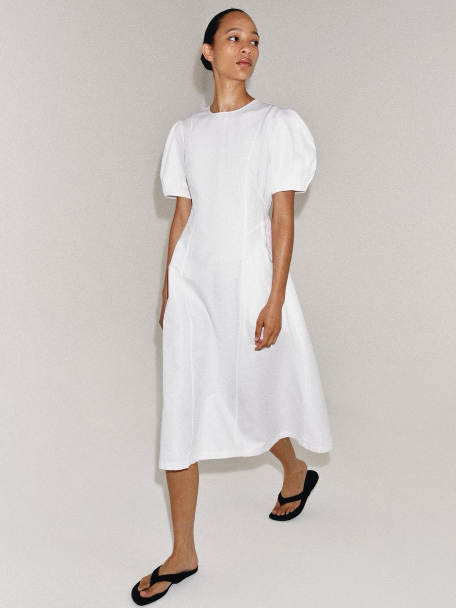 Zara Zw Collection Linen Blend Midi Dress